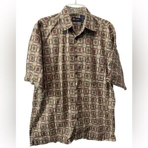 Faded Glory Men's Beige Patterned Button Down Shirt EUC Size Medium